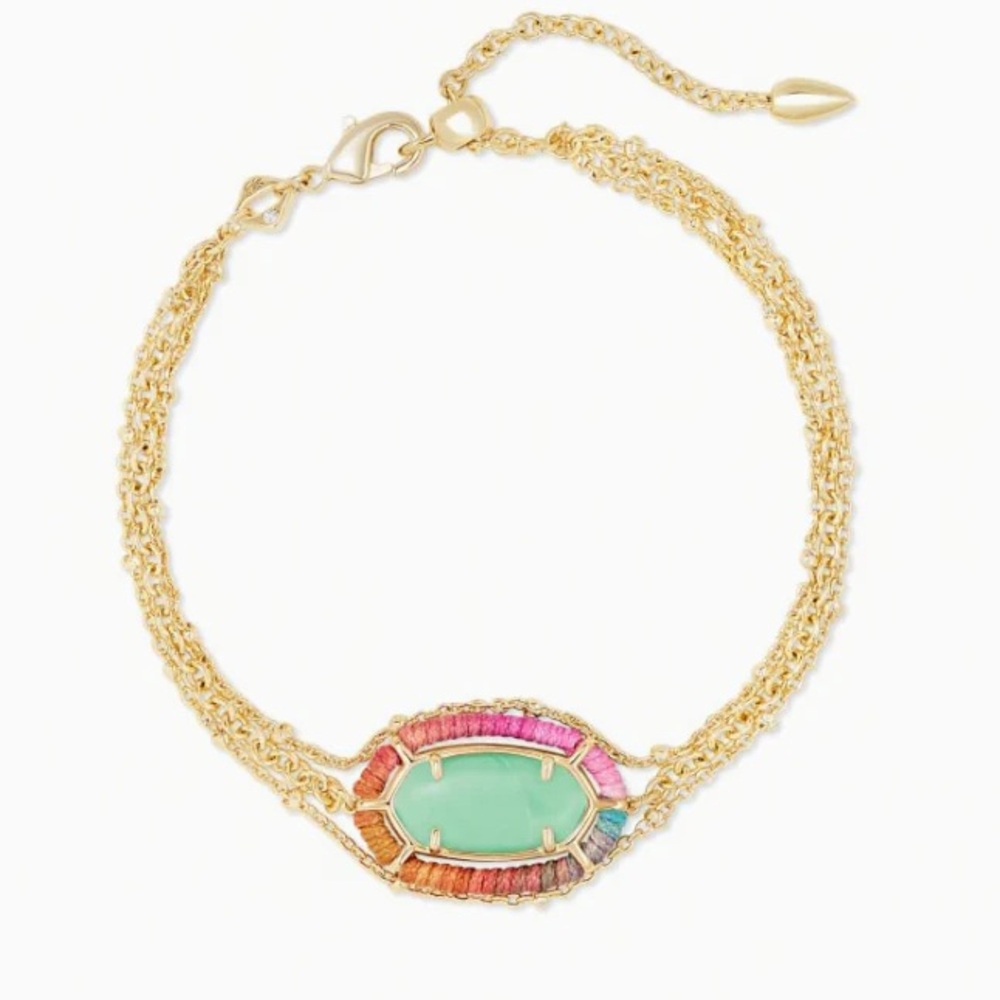 NWT Kendra Scott Threaded Elaina Gold Multi Strand Bracelet in Mint Magnesite. - Picture 6 of 6